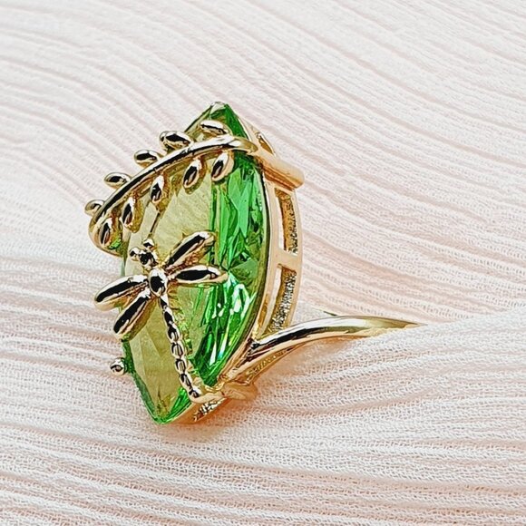 ✨Super Large Oval Crystal Clear Zircon Dragonfly Gold Rings for Women,EVGG1116 - Picture 6 of 7